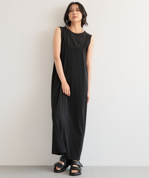 BARNYARDSTORM（バンヤードストーム）の「BARNYARDSTORM / ダブルクロスキャミワンピース【WEB・一部店舗限定】マシンウォッシャブル（ワンピース・レディース・チャコール/ブラック/ライトブラウン・FREE）」の2枚目の写真