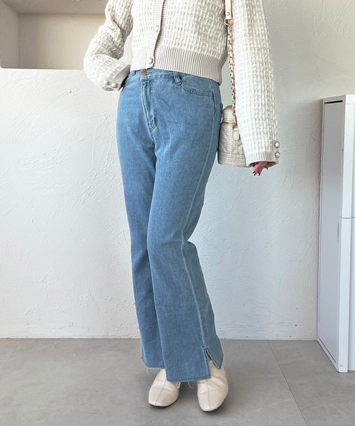 セール】アシメスリットフレアデニムパンツ【ZOZOTOWN限定アイテム