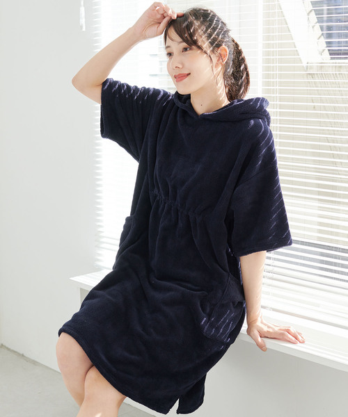 cross marche（クロスマルシェ）の「【MUSEE】フード付き湯上りワンピース（ガウン/バスローブ・レディース・ネイビー/ラベンダー/ブラウン・M/L）」の7枚目の写真