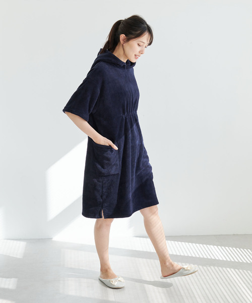 cross marche（クロスマルシェ）の「【MUSEE】フード付き湯上りワンピース（ガウン/バスローブ・レディース・ネイビー/ラベンダー/ブラウン・M/L）」の8枚目の写真