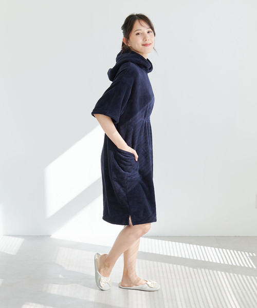 cross marche（クロスマルシェ）の「【MUSEE】フード付き湯上りワンピース（ガウン/バスローブ・レディース・ネイビー/ラベンダー/ブラウン・M/L）」の9枚目の写真