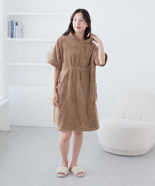 cross marche（クロスマルシェ）の「【MUSEE】フード付き湯上りワンピース（ガウン/バスローブ・レディース・ネイビー/ラベンダー/ブラウン・M/L）」の13枚目の写真