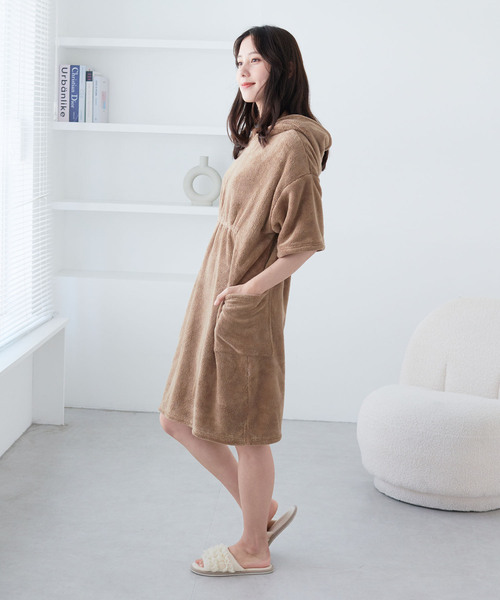 cross marche（クロスマルシェ）の「【MUSEE】フード付き湯上りワンピース（ガウン/バスローブ・レディース・ネイビー/ラベンダー/ブラウン・M/L）」の14枚目の写真