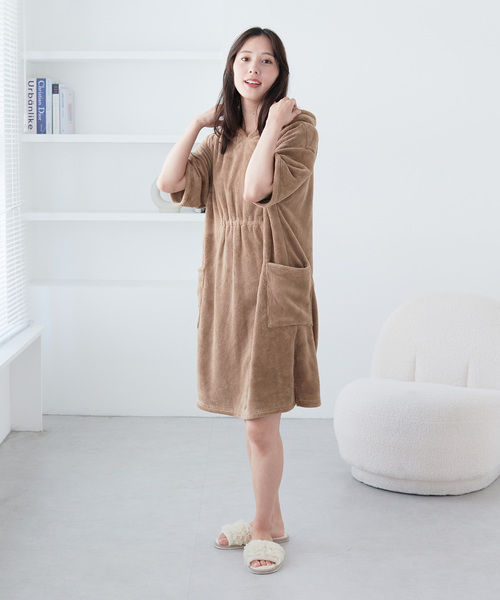 cross marche（クロスマルシェ）の「【MUSEE】フード付き湯上りワンピース（ガウン/バスローブ・レディース・ネイビー/ラベンダー/ブラウン・M/L）」の16枚目の写真