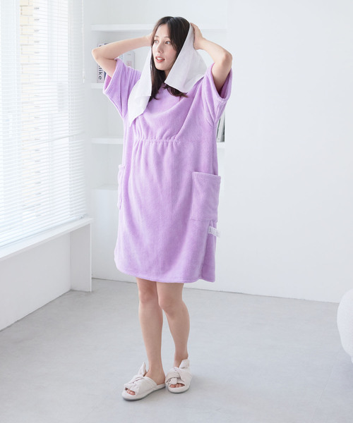cross marche（クロスマルシェ）の「【MUSEE】フード付き湯上りワンピース（ガウン/バスローブ・レディース・ネイビー/ラベンダー/ブラウン・M/L）」の3枚目の写真