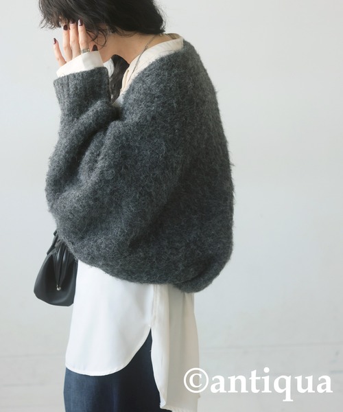 antiqua(アンティカ)の「シャギーボレロニット(ニット/セーター・レディース・ネイビー/ベージュ/ダークグレー・ONESIZE)」の9枚目の写真