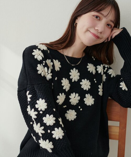 セール】お花刺繍ニット（ニット/セーター）｜natural couture