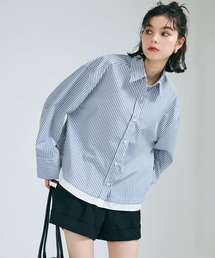 【WEB限定セール】レイヤード風ストライプシャツ