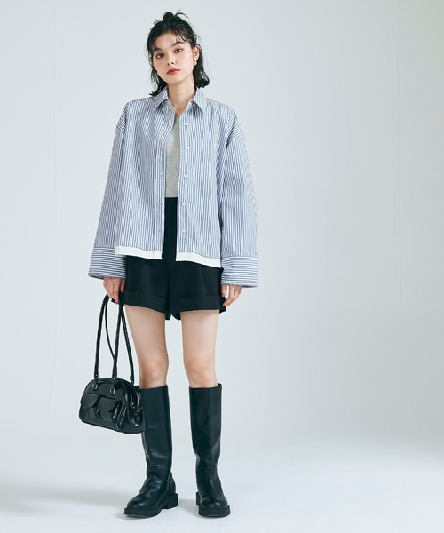 coca(coca)(コカ)の「【WEB限定セール】レイヤード風ストライプシャツ(シャツ/ブラウス・レディース・ブルー・S/M/L)」の3枚目の写真