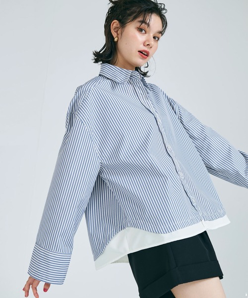 coca(coca)(コカ)の「【WEB限定セール】レイヤード風ストライプシャツ(シャツ/ブラウス・レディース・ブルー・S/M/L)」の4枚目の写真