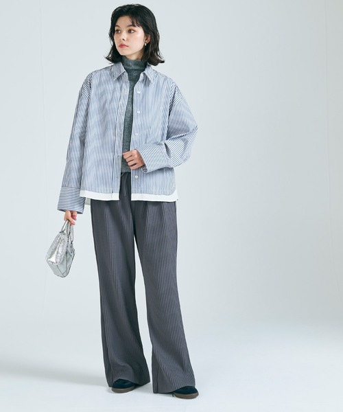 coca(coca)(コカ)の「【WEB限定セール】レイヤード風ストライプシャツ(シャツ/ブラウス・レディース・ブルー・S/M/L)」の5枚目の写真