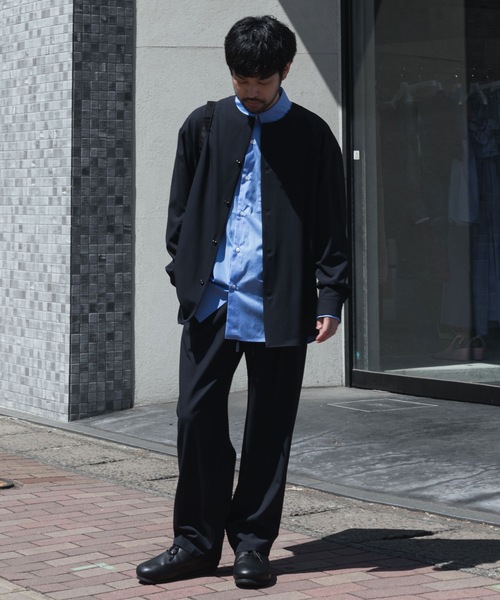 ATTACHMENT(アタッチメント)の「2/90 ウール トロピカル カラーレス L/Sシャツ / 2/90 WO TROPICAL COLLARLESS L/S SHIRT(シャツ/ブラウス・メンズ・ブラック/ダークネイビー・3/2/1)」の14枚目の写真