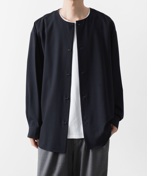 ATTACHMENT(アタッチメント)の「2/90 ウール トロピカル カラーレス L/Sシャツ / 2/90 WO TROPICAL COLLARLESS L/S SHIRT(シャツ/ブラウス・メンズ・ブラック/ダークネイビー・3/2/1)」の16枚目の写真