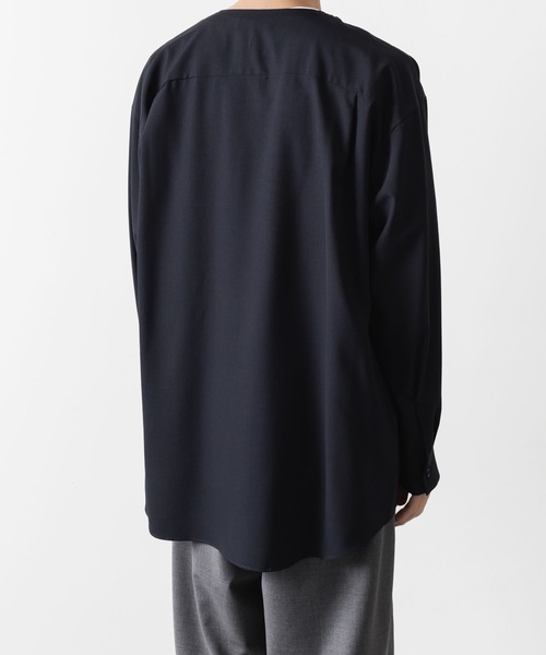 ATTACHMENT(アタッチメント)の「2/90 ウール トロピカル カラーレス L/Sシャツ / 2/90 WO TROPICAL COLLARLESS L/S SHIRT(シャツ/ブラウス・メンズ・ブラック/ダークネイビー・3/2/1)」の6枚目の写真