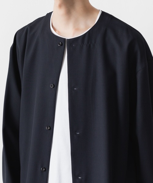 ATTACHMENT(アタッチメント)の「2/90 ウール トロピカル カラーレス L/Sシャツ / 2/90 WO TROPICAL COLLARLESS L/S SHIRT(シャツ/ブラウス・メンズ・ブラック/ダークネイビー・3/2/1)」の7枚目の写真