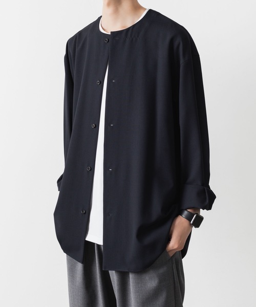 ATTACHMENT(アタッチメント)の「2/90 ウール トロピカル カラーレス L/Sシャツ / 2/90 WO TROPICAL COLLARLESS L/S SHIRT(シャツ/ブラウス・メンズ・ブラック/ダークネイビー・3/2/1)」の10枚目の写真