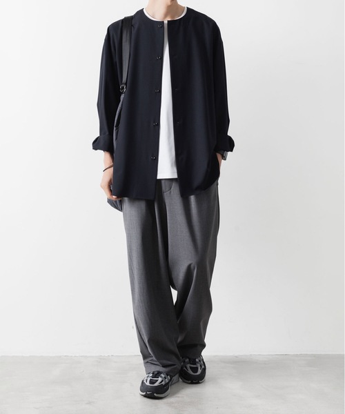 ATTACHMENT(アタッチメント)の「2/90 ウール トロピカル カラーレス L/Sシャツ / 2/90 WO TROPICAL COLLARLESS L/S SHIRT(シャツ/ブラウス・メンズ・ブラック/ダークネイビー・3/2/1)」の11枚目の写真