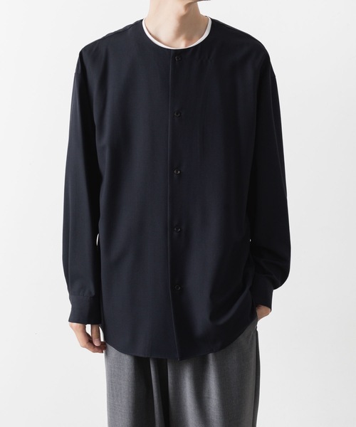 ATTACHMENT(アタッチメント)の「2/90 ウール トロピカル カラーレス L/Sシャツ / 2/90 WO TROPICAL COLLARLESS L/S SHIRT(シャツ/ブラウス・メンズ・ブラック/ダークネイビー・3/2/1)」の12枚目の写真