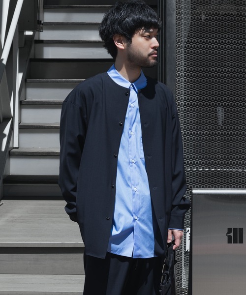 ATTACHMENT(アタッチメント)の「2/90 ウール トロピカル カラーレス L/Sシャツ / 2/90 WO TROPICAL COLLARLESS L/S SHIRT(シャツ/ブラウス・メンズ・ブラック/ダークネイビー・3/2/1)」の15枚目の写真