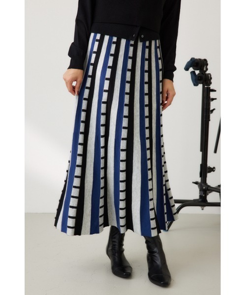 【セール】ジャカードボーダーニットスカート（スカート）｜crie conforto（クリーコンフォルト）