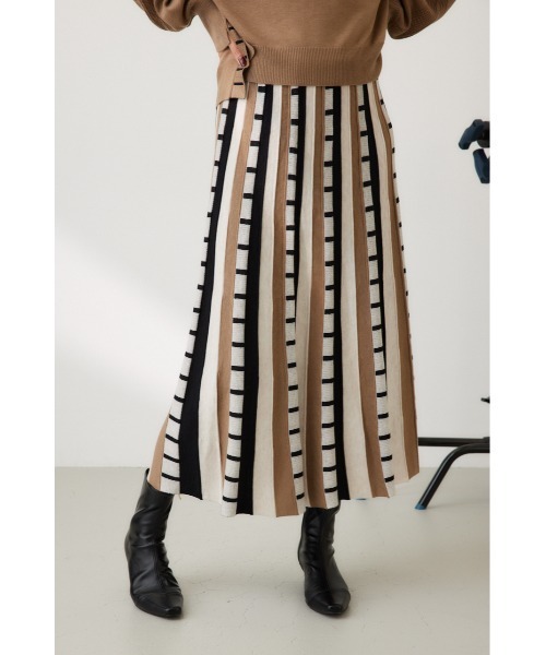 【セール】ジャカードボーダーニットスカート（スカート）｜crie conforto（クリーコンフォルト）