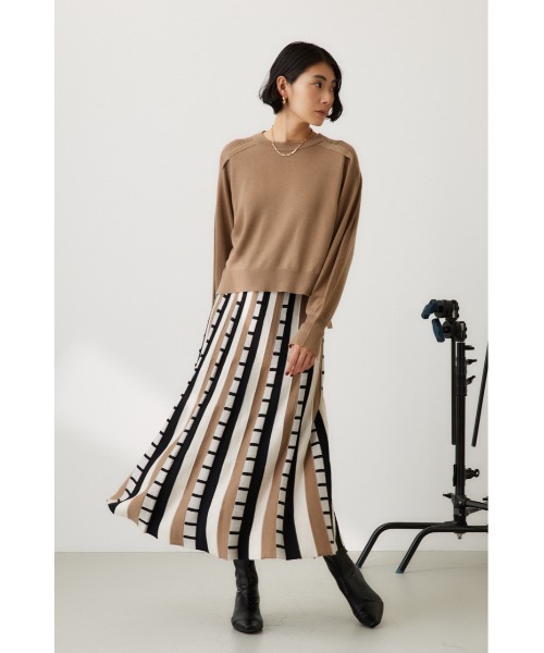 【セール】ジャカードボーダーニットスカート（スカート）｜crie conforto（クリーコンフォルト）