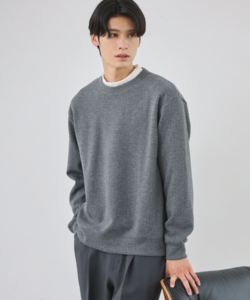 ESSENTIALS WARDROBE（エッセンシャルワードローブ）の「ヘリンボーンダブルフェイスクルーネック長袖スウェット（スウェット・メンズ・グレー/チャコール・XL/M/L）」の10枚目の写真