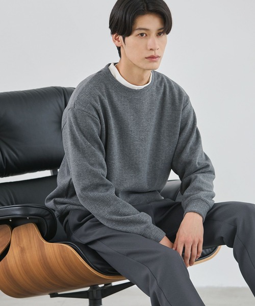 ヘリンボーンダブルフェイスクルーネック長袖スウェット（スウェット