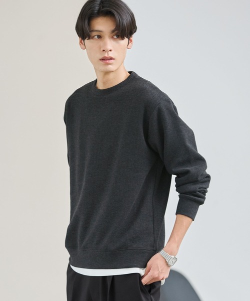 ヘリンボーンダブルフェイスクルーネック長袖スウェット（スウェット