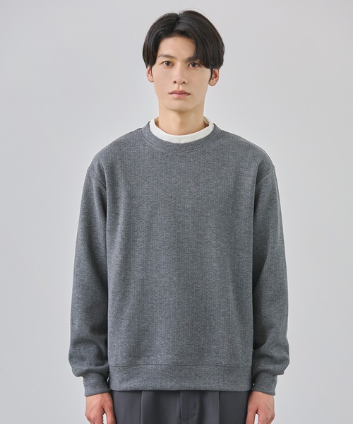 STONE  04aw ハーフボタンスウェット グレー カーキ ヘリンボーンダブルフェイスクルーネック長袖スウェット（スウェット