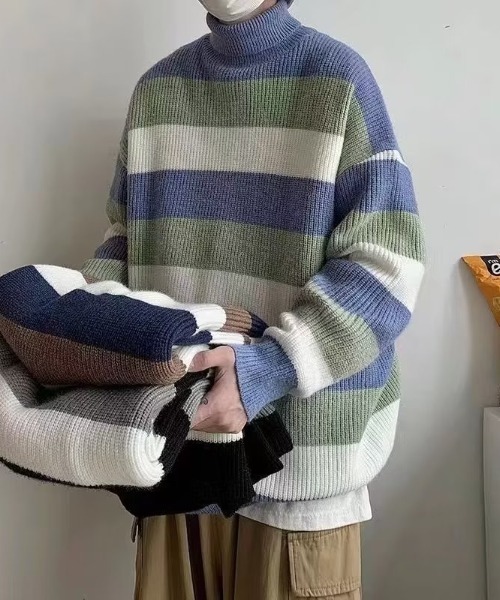 MGV(エムジーヴィー)の「マルチボーダータートルネックニット(ニット/セーター・メンズ・ブラック/ブラウン/グリーン・MEDIUM/LARGE/X-LARGE)」の5枚目の写真
