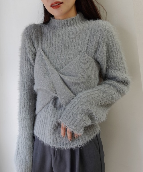 CORNERS（コーナーズ）の「ショートフェザーハイネックリブトップス（ニット/セーター・レディース・アイボリー/ブラック/グレー/ベージュ・M）」の5枚目の写真