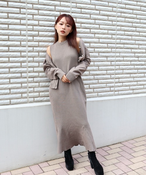 CECIL McBEE(セシルマクビー)の「スポンジニットカーディガンxワンピSET(ワンピース・レディース・ブラック/モカ/パープル・MEDIUM)」の8枚目の写真