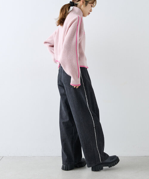 w closet（ダブルクローゼット）の「【ウエスト調節可能/２サイズ展開】カーブデニムパンツ（デニムパンツ・レディース・ブルー/ブラック/ベージュ/ブルー系その他/ブラウン/グレー・SMALL/MEDIUM）」の10枚目の写真