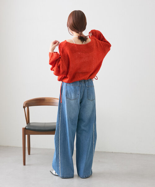 セール】【ウエスト調節可能/2サイズ展開】カーブデニムパンツ