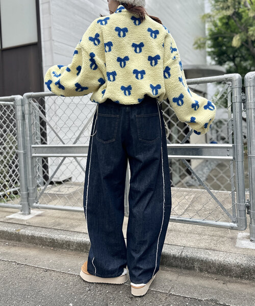 セール】【ウエスト調節可能/2サイズ展開】カーブデニムパンツ