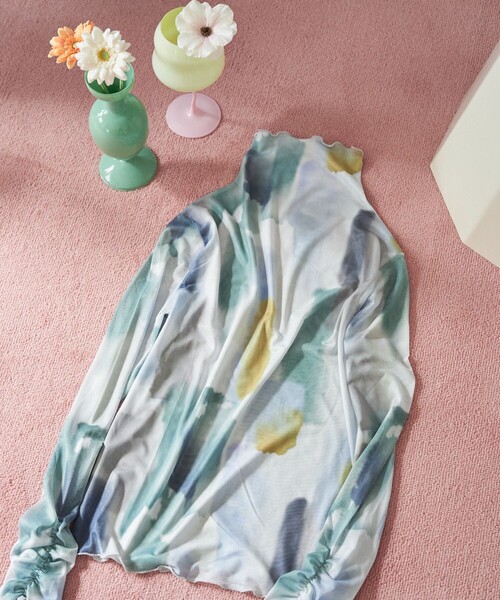 FREAK'S STORE(フリークスストア)の「限定展開 水彩アート ニュアンス柄 メッシュ ボトルネック(Tシャツ/カットソー・レディース・チャコールグレー/ナチュラル/ベージュ/ライトグレー・フリ-)」の3枚目の写真