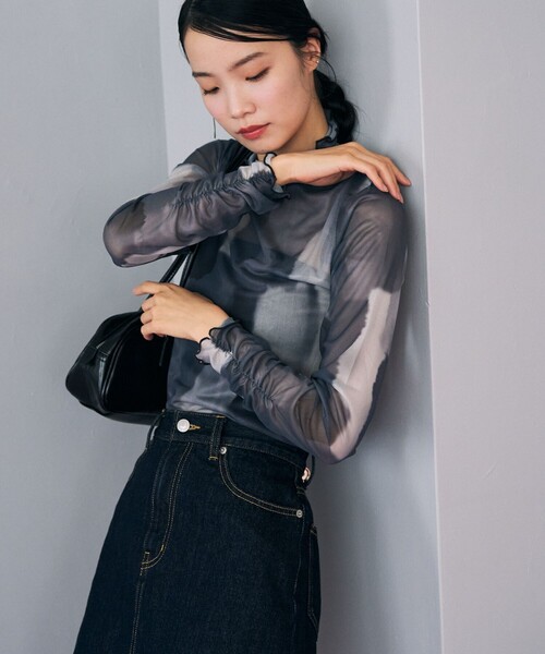 FREAK'S STORE(フリークスストア)の「限定展開 水彩アート ニュアンス柄 メッシュ ボトルネック(Tシャツ/カットソー・レディース・チャコールグレー/ナチュラル/ベージュ/ライトグレー・フリ-)」の22枚目の写真