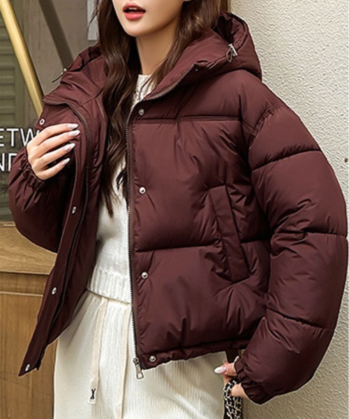 kirakiraShop(キラキラショップ)の「ショート丈 フェイクダウン フーディー ジャケット(ダウンジャケット/コート・レディース・ワイン/カーキ/ブラウン/ホワイト/ブラック/ベージュ・M/L)」の20枚目の写真