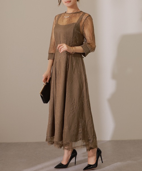 Lace Ladies(レースレディース)の「【2点セット】レーストッパー付き ロング フレア ワンピース(ドレス・レディース・ブルーグレー/イエロー/チャコールグレー/ネイビー・FREE/S)」の9枚目の写真