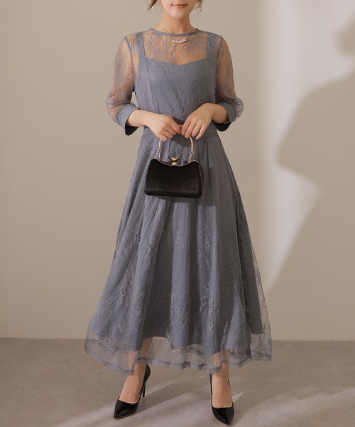Lace Ladies(レースレディース)の「【2点セット】レーストッパー付き ロング フレア ワンピース(ドレス・レディース・ブルーグレー/イエロー/チャコールグレー/ネイビー・FREE/S)」の15枚目の写真