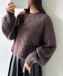 モヘアタッチ ショート丈 ニットトップス クルーネックセーター