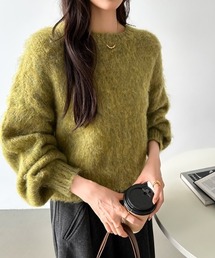 モヘアタッチ ショート丈 ニットトップス クルーネックセーター
