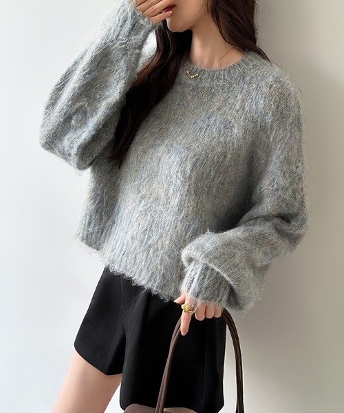 COCOMOMO(ココモモ)の「モヘアタッチ ショート丈 ニットトップス クルーネックセーター(ニット/セーター・レディース・グレー系/イエロー系/ダークブラウン系・FREE)」の4枚目の写真