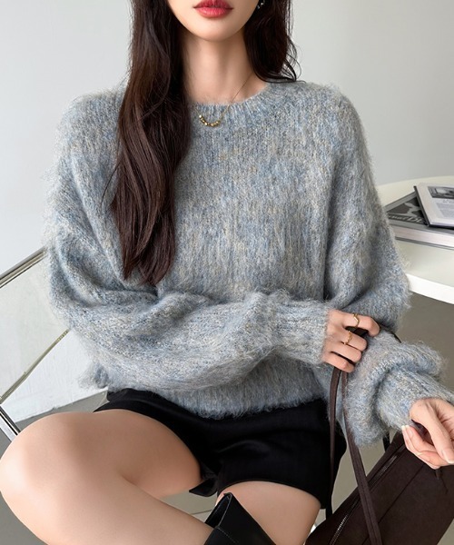 COCOMOMO(ココモモ)の「モヘアタッチ ショート丈 ニットトップス クルーネックセーター(ニット/セーター・レディース・グレー系/イエロー系/ダークブラウン系・FREE)」の8枚目の写真