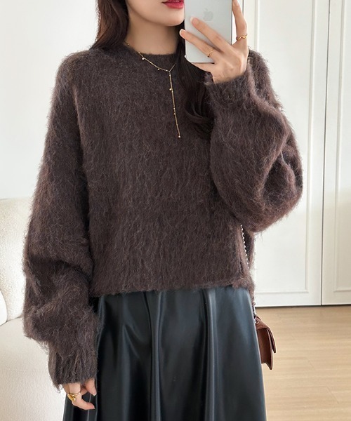 COCOMOMO(ココモモ)の「モヘアタッチ ショート丈 ニットトップス クルーネックセーター(ニット/セーター・レディース・グレー系/イエロー系/ダークブラウン系・FREE)」の12枚目の写真