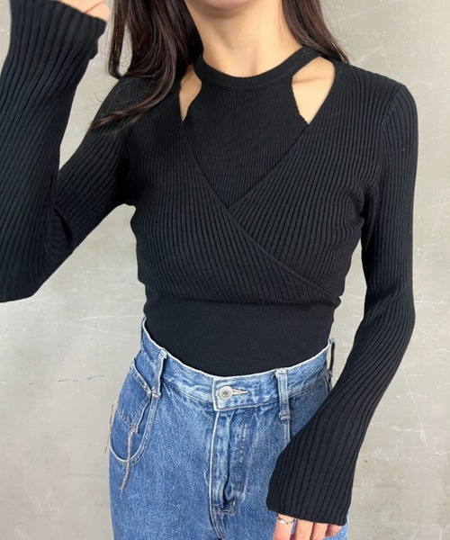 tolene(トレネ)の「フェイクレイヤード ロングスリーブデザインリブニット(ニット/セーター・レディース・オフホワイト/ブラック/チャコール・FREE)」の16枚目の写真