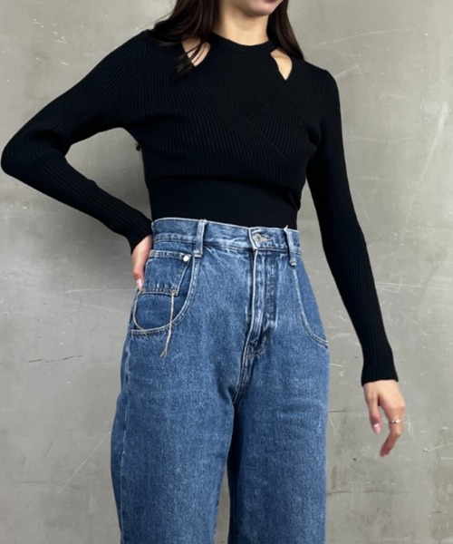 tolene(トレネ)の「フェイクレイヤード ロングスリーブデザインリブニット(ニット/セーター・レディース・オフホワイト/ブラック/チャコール・FREE)」の22枚目の写真