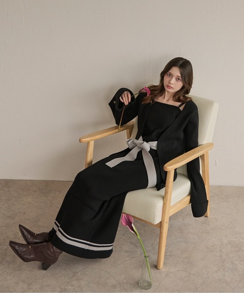 fupel（フぺル）の「Front ribbon knit cardigan × knit cami dress