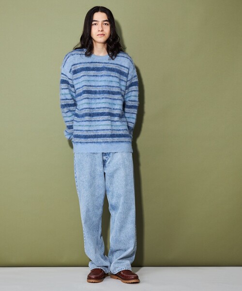 CITEN(シテン)の「<CITEN>シャギーニット ボーダー(ニット/セーター・メンズ・ライトブルー/ブラック・L/M)」の4枚目の写真